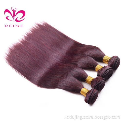 Cheap price processed 10-26" in Stock 99J peruvian human hair weaves bundles red hair extension 4 Bundles Free Shipping